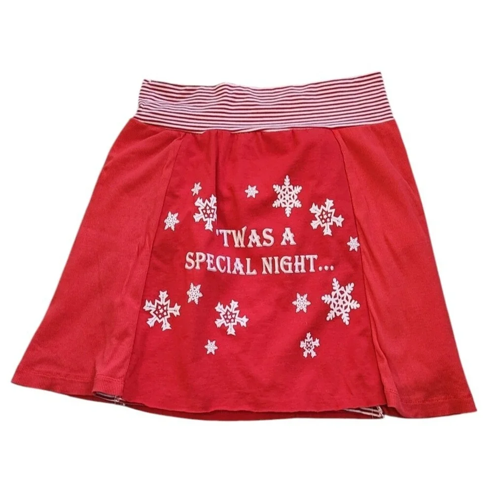 Christmas Skirt Girl's Size 10/12 Handmade Lined Red White Elastic Waist Vintage